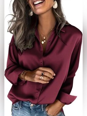 Zeagoo Satin Blouses for Women Business Casual Burgudy